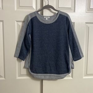 C17- Onyx Moda Women Pullover Blue Gray 3/4 Sleeve Round Neck Top Blouse -Medium